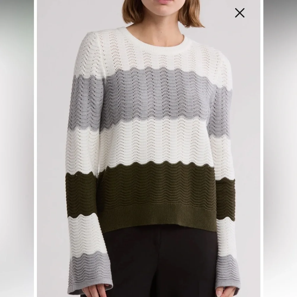 NWT 1 State Stripe Open Stitch Crew Neck Sweater Size XL